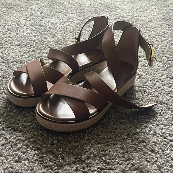 MICHAEL Michael Kors Brown Leather Espadrille Sandals - Picture 3 of 11